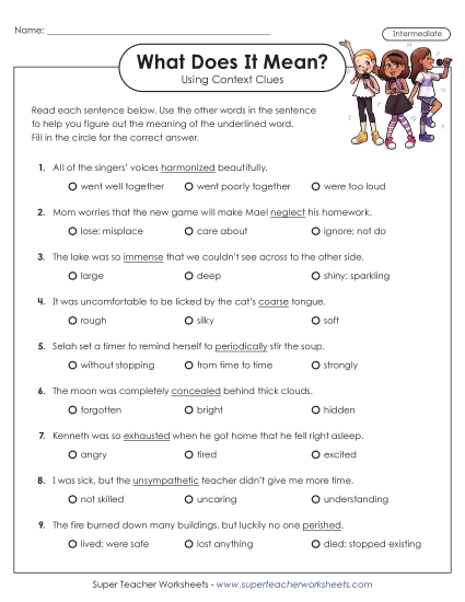 New Using Context Clues to Define Vocabulary Words (Intermediate) Worksheet New Using Context Clues to Define Vocabulary Words (Intermediate) Worksheet
