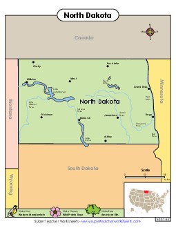 Map of North Dakota State Maps Worksheet