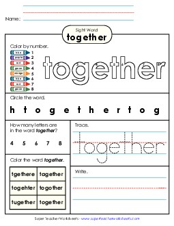 Worksheet 4: Together Sight Words Individual Worksheet