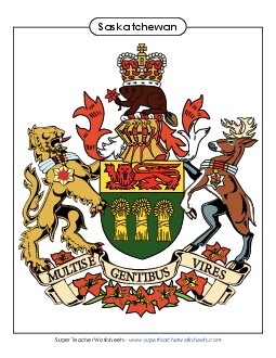 Saskatchewan Coat of Arms (Full Colour) Canada Worksheet