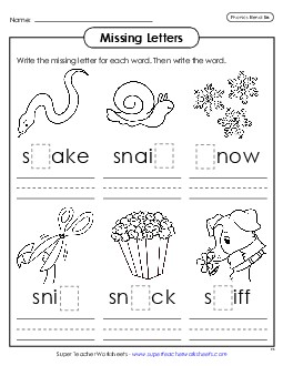 Missing Letters (Sn- Words) Phonics Blends Worksheet