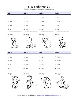 Full Sight Words Lists (Units 1 through 30) Worksheet