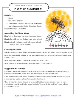 Insect Facts: Cipher Wheel (Intermediate) Insects Worksheet