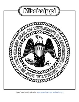 Mississippi State Seal (Black & White) States Individual Worksheet