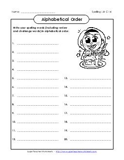 ABC Order: Write List (C-14) Spelling C Worksheet