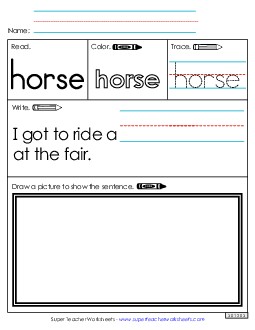 Worksheet 3: Horse Free Sight Words Individual Worksheet