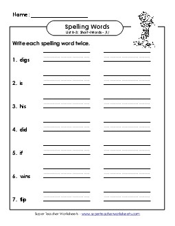 Write Twice (B-3) Spelling B Worksheet