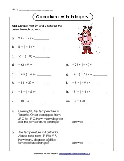 Mixed Operations w/ Integers Worksheet