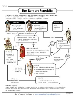 Roman Republic Reference Chart 6th Grade Social Studies Worksheet