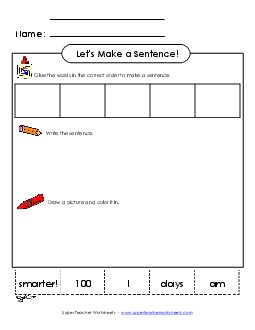 Build-a-Sentence: 100 Days Smarter 100th Day Worksheet