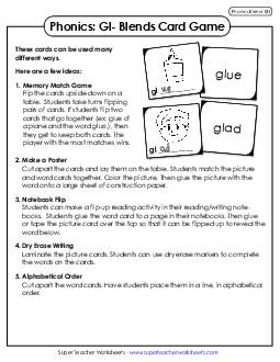 Phonics Card Game (Gl- Blends) Phonics Blends Worksheet