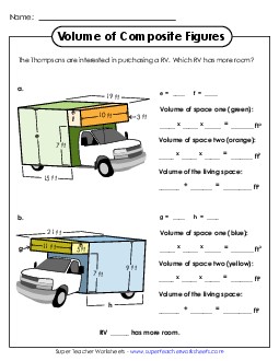 Volume of Composite Figures: RV (Intermediate) Worksheet