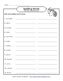 Write Twice (D-20) Spelling D Worksheet