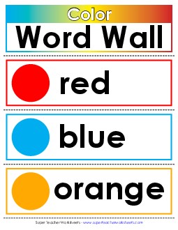 Color Words for Pocket Chart or Word Wall Colors Worksheet