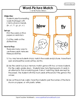 Word-Picture Match Phonics Blends Worksheet