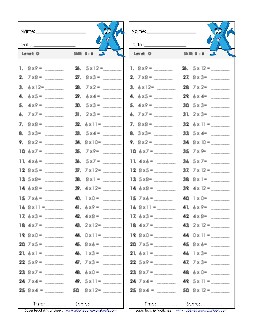 Timed Quiz 0-8 Multiplication Worksheet