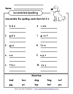 Word Unscramble (A-4) Spelling A Worksheet