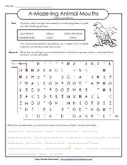 A-Maze-ing Puzzle: Toothless Animals A Maze Ing Worksheet