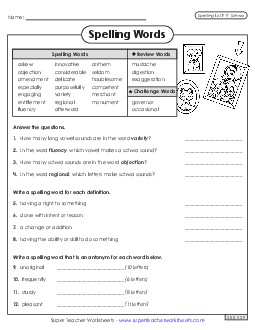 Question Worksheet (F-9) Spelling F Worksheet