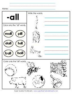 Worksheet 2 (-all Words) Word Families Worksheet