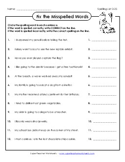 Fix the Mistakes (D-25) Spelling D Worksheet