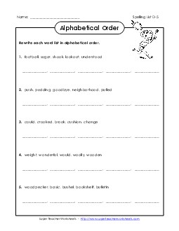 Alphabetical Order (D-5) Spelling D Worksheet