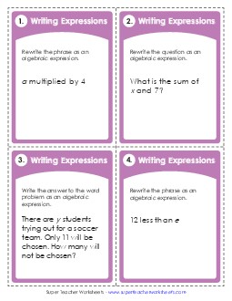 Task Cards (Basic) Writing Expressions Worksheet