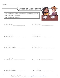 Order of Operations Worksheet