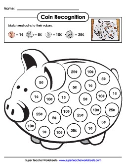 Piggy Bank: Sorting Real Coins Counting Money Worksheet