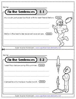 Fix the Sentences E-1 through E-5 Free Worksheet