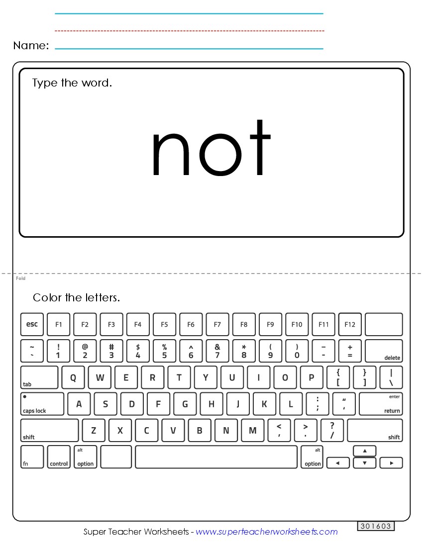 Type the Word: Not Sight Words Individual Worksheet