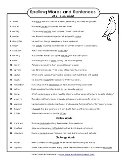 Spelling Test Sentences (E-19) Spelling E Worksheet