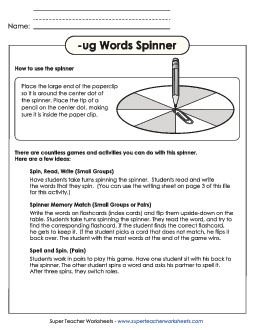 Word Spinner (-ug) Word Families Worksheet