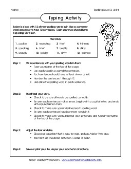 Typing Sentences (D-4) Spelling D Worksheet