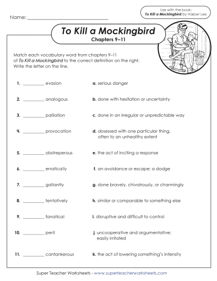 New Vocabulary Activity: Chapters 9–11<br>Matching Worksheet