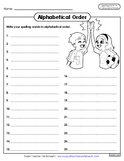 Alphabetical Order: Whole List (F-14) Spelling F Worksheet