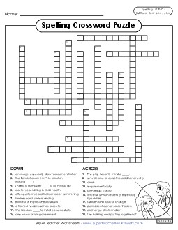 Crossword (F-27) Spelling F Worksheet