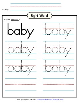 Trace the Word: Baby Sight Words Individual Worksheet