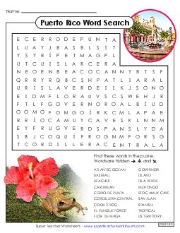 Puerto Rico Word Search Wordsearch Worksheet