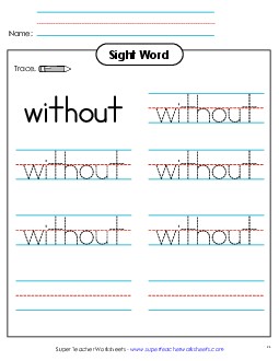 Trace the Word: Without Sight Words Individual Worksheet