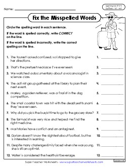 Correct or Incorrect (F-24)  Spelling F Worksheet