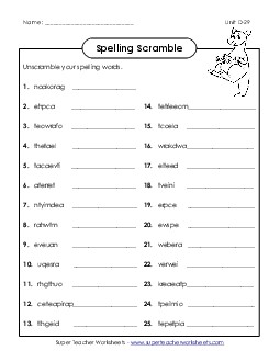 Word Scramble (D-29) Spelling D Worksheet