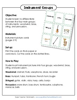 Instrument Families Sorting Cards Music Worksheet