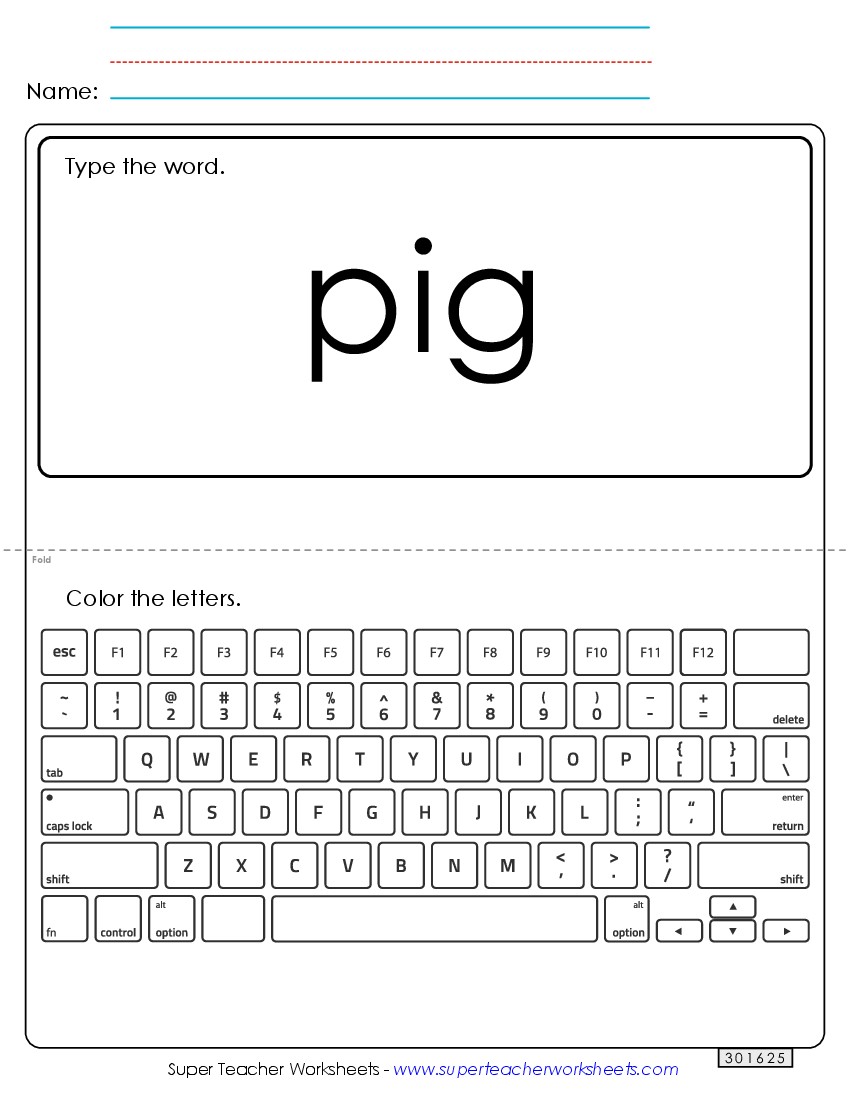 Type the Word: Pig Sight Words Individual Worksheet