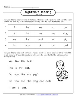 Cumulative Practice (Units 1 - 4) Sight Words Worksheet