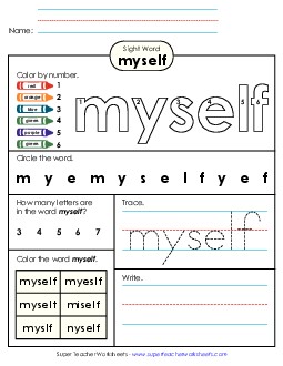 Worksheet 4: Myself Sight Words Individual Worksheet