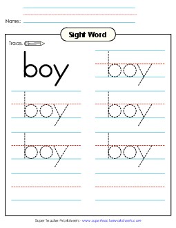 Trace the Word: Boy Sight Words Individual Worksheet