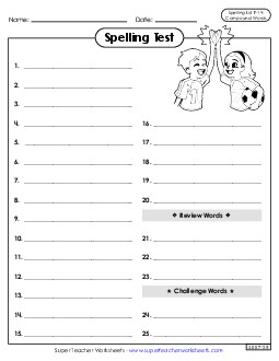 Spelling Test (F-14) Spelling F Worksheet