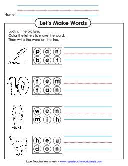 Circle the Letters & Write (-en) Word Families Worksheet