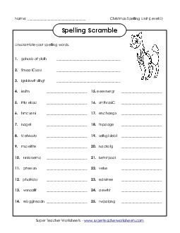 Word Scramble Spelling E Worksheet